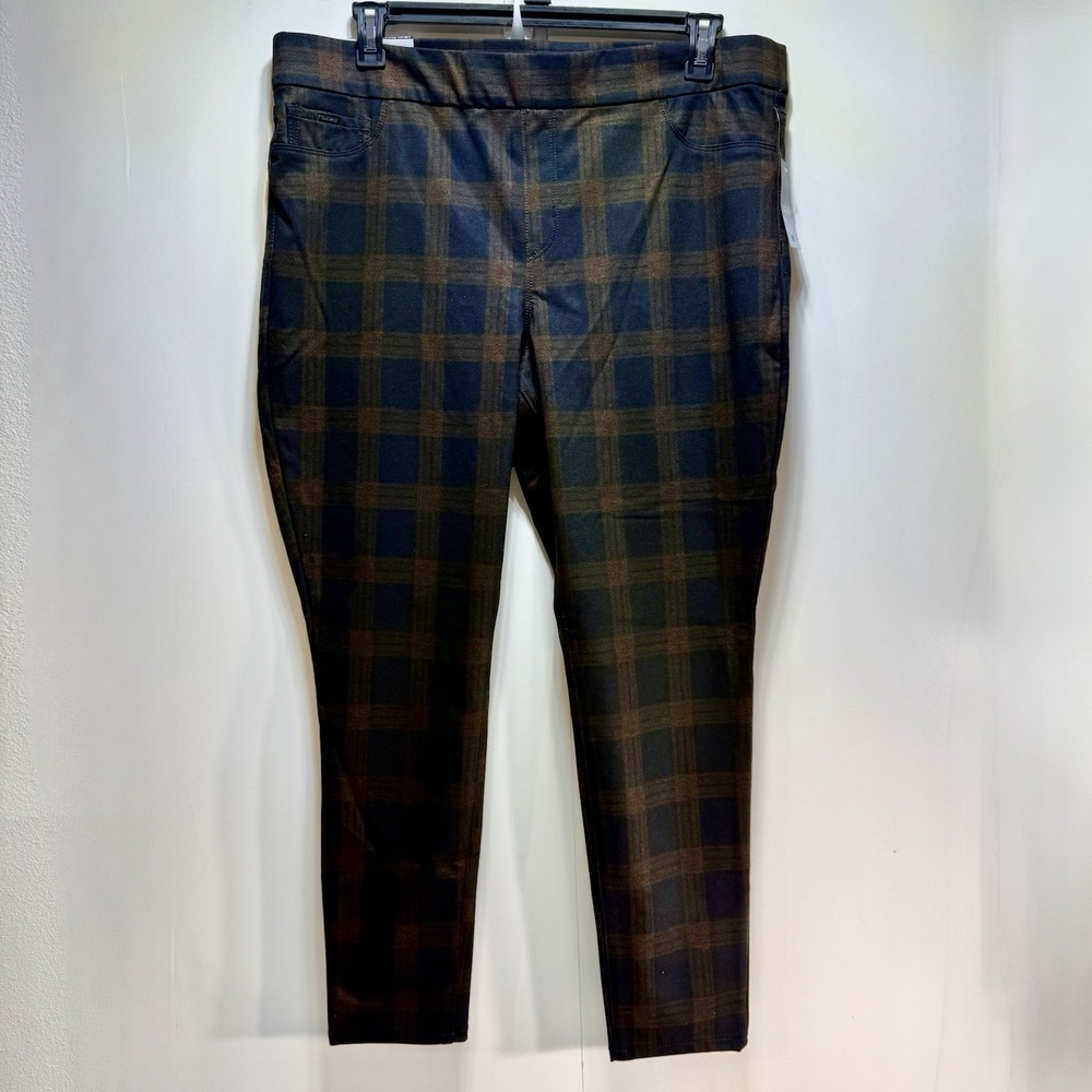 Nine West Womens Heidi Plaid Pull On Stretch Skinny Pants Orange Black Size XXL